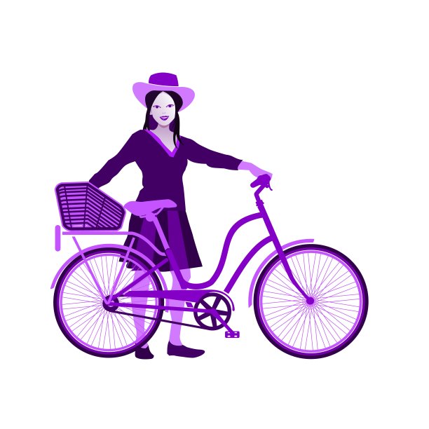 女人和自行车插图图片下载