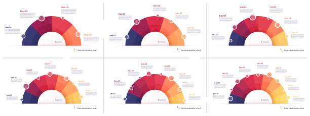 半圆形式的矢量饼图信息图模板集图片下载