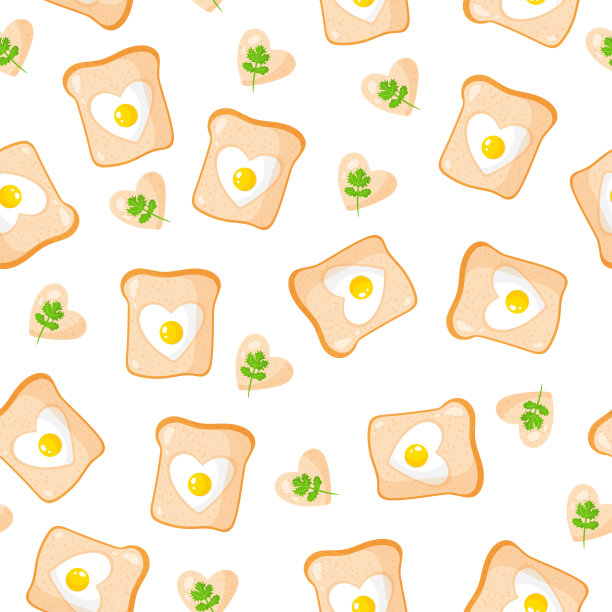 烤面包片和心形煎蛋的完美搭配，情人节早餐。图片下载