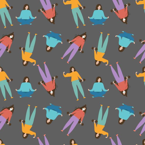 无缝灰色背景与图像女孩参与不同的运动图片下载