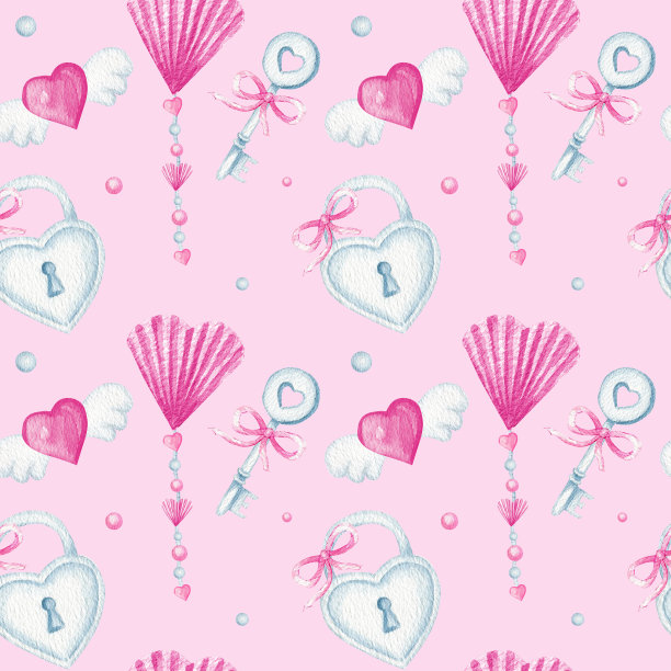 无缝图案心情人节，爱情贺卡概念。用于剪贴簿的水彩纹理。婚礼、横幅、海报设计。手绘粉色心形图片下载