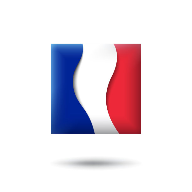 法国国旗的方形图标。在风中飘扬。摘要挥舞法国国旗。法国三色旗。剪纸的风格。矢量符号，图标，按钮图片下载
