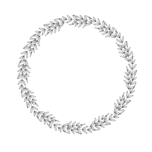 简单的树叶和树枝的圆形花环。圆形、轮廓图、叶面装饰。装饰边框，花边。矢量插图。剪贴簿模板，标签，标志，邀请，房子图片下载