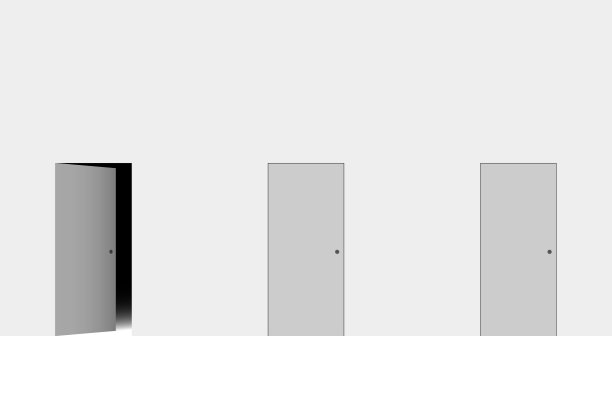 三扇门，一扇门开着，后面是黑暗图片下载