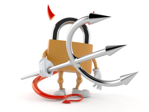 带有恶魔角和干草叉的挂锁角色图片下载