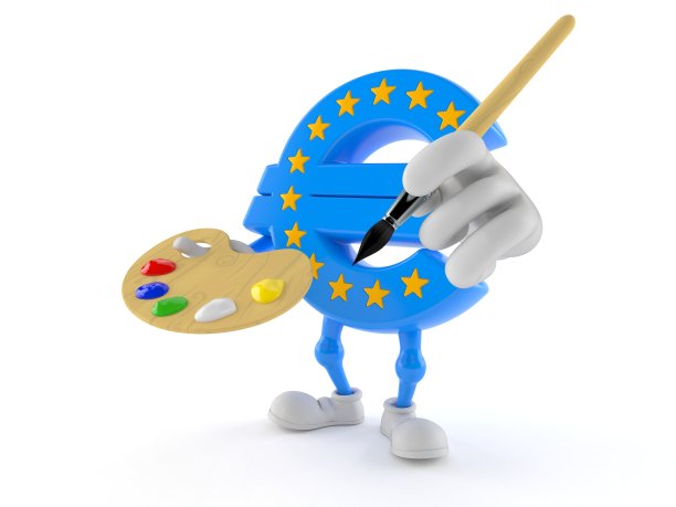 持有画笔和调色板的欧元货币字符图片下载