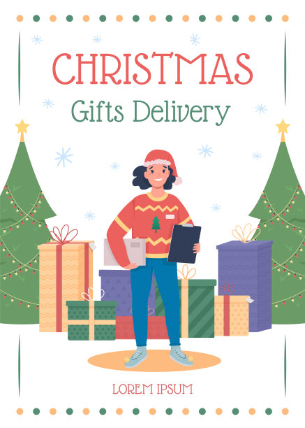 圣诞礼品投递海报平面矢量模板图片下载