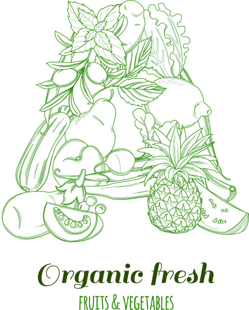 字母一个图案标志有机农场新鲜水果图片下载