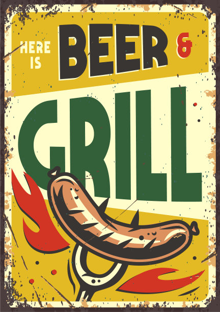 用叉子叉着烧烤香肠的复古海报图片下载