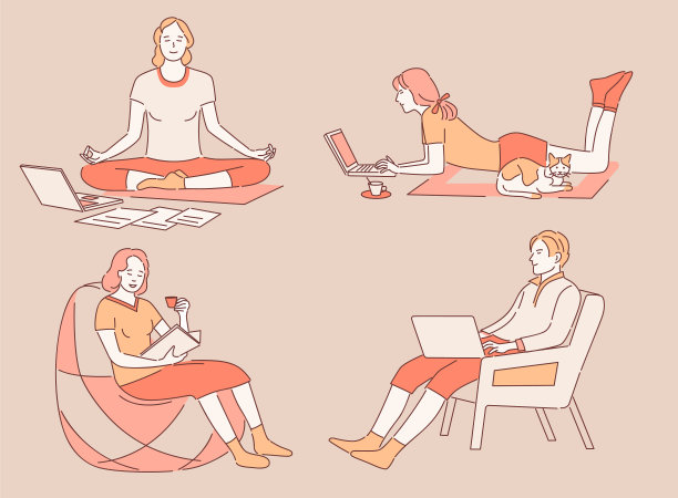 工作和放松在家卡通大纲图片下载