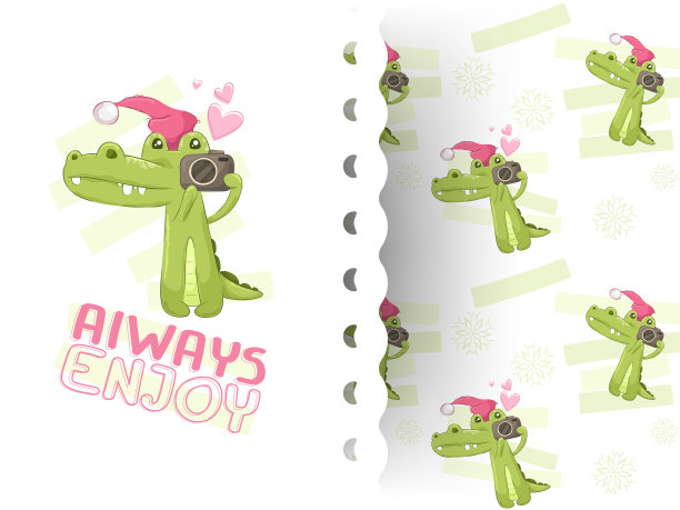 手绘可爱的鳄鱼图案图片下载