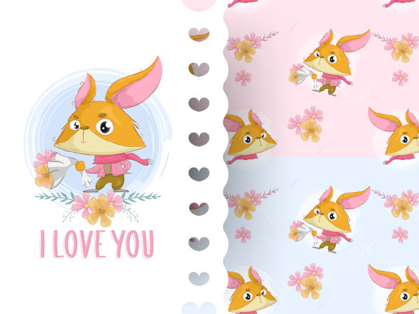 可爱的狐狸淋浴或爱情卡片图片下载