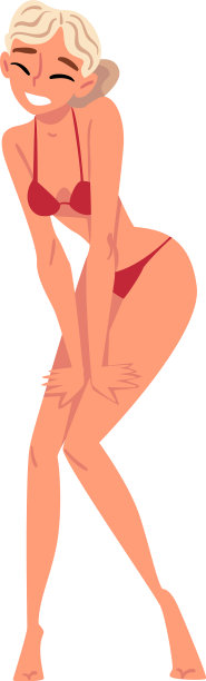 快乐微笑美丽的金发女人在红色比基尼图片下载