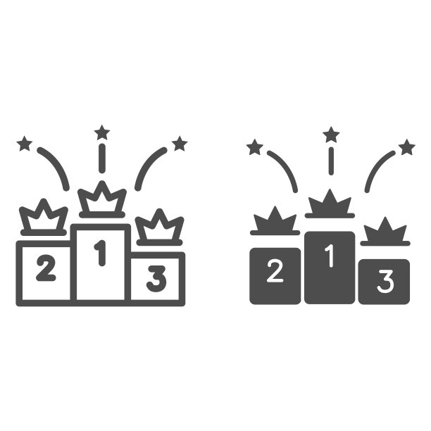 获奖者领奖台与皇冠线和固体图标图片下载