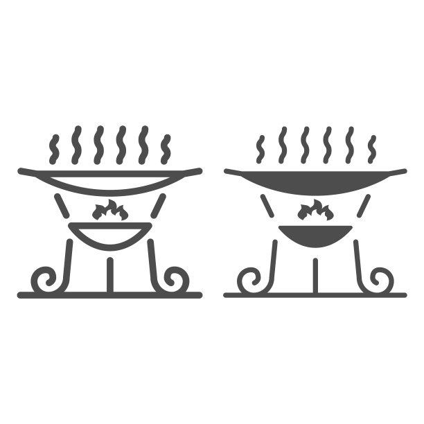 烧烤炉线和固体图标BBQ概念图片下载