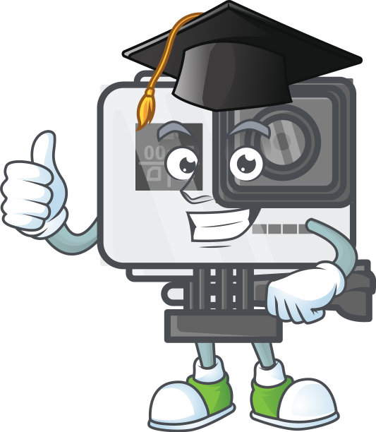 带着黑色毕业帽的快乐动作摄像机图片下载