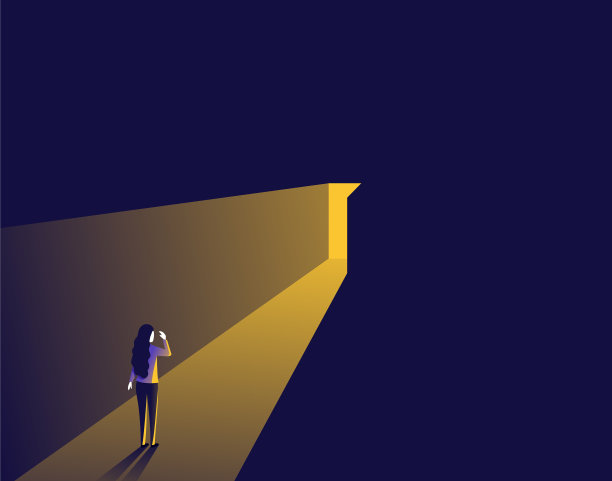 惊讶的女人用明亮的灯光打开了门图片下载