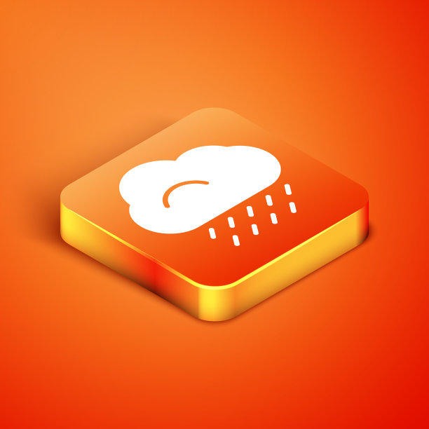 等距云与雨的图标孤立在橙色图片下载