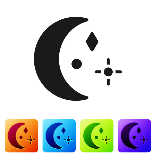 黑色的月亮和星星图标孤立在白色上图片下载