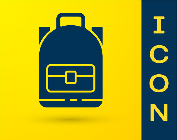 蓝色徒步背包图标孤立在黄色图片下载