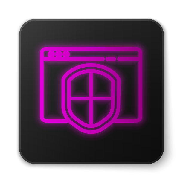 发光的霓虹灯线浏览器与盾牌图标图片下载