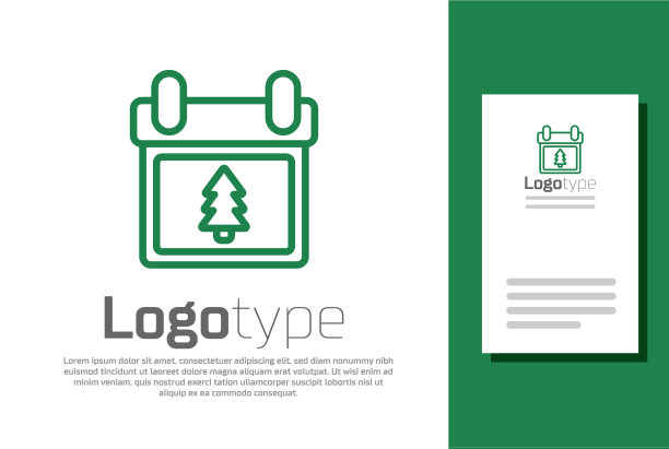 绿色线日历与树图标隔离图片下载