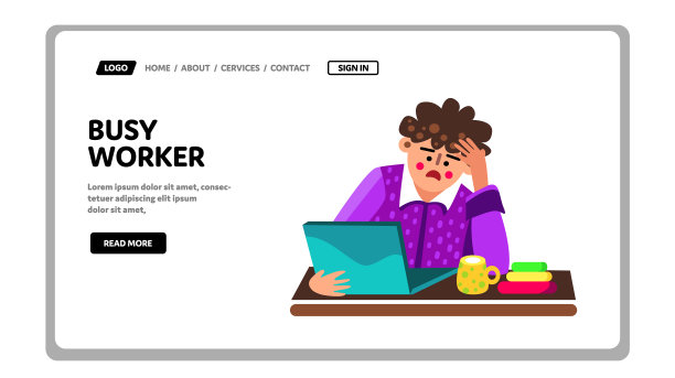 忙碌的工人和电脑繁重的工作图片下载