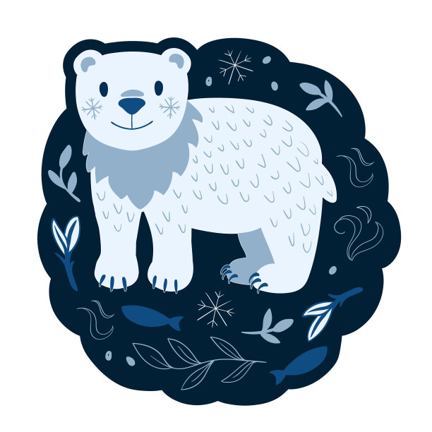 蓝色贴纸上可爱的小白熊图片下载