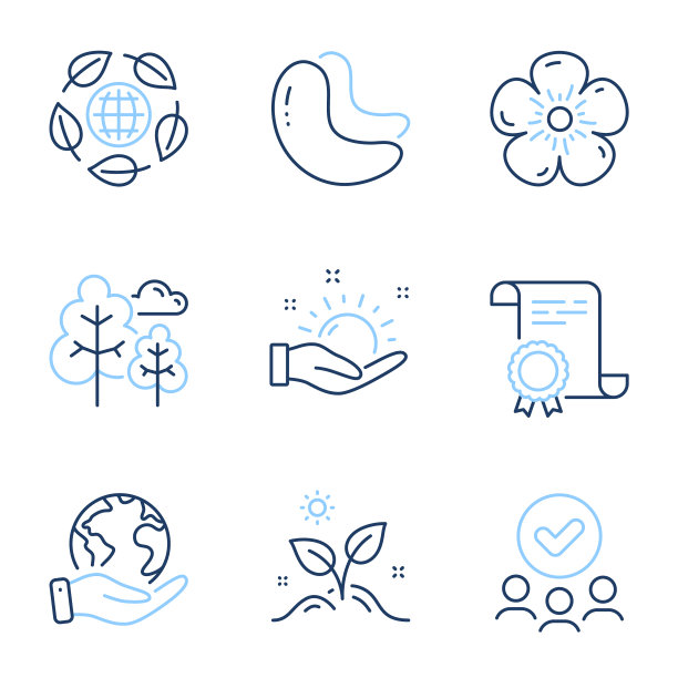 树阳光明媚的天气和天然亚麻图标集图片下载