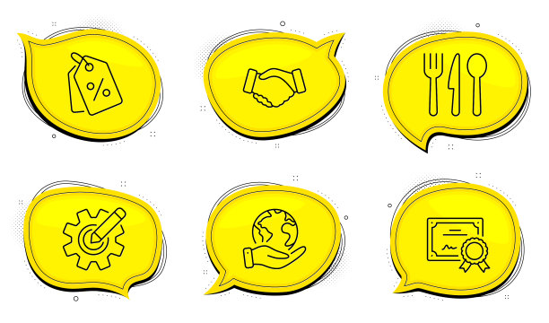 食物握手和齿轮图标设置折扣图片下载