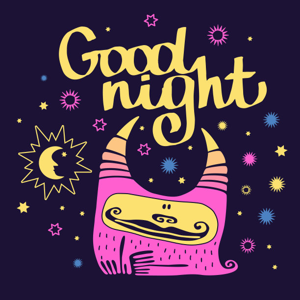 可爱的角怪物晚安图片下载