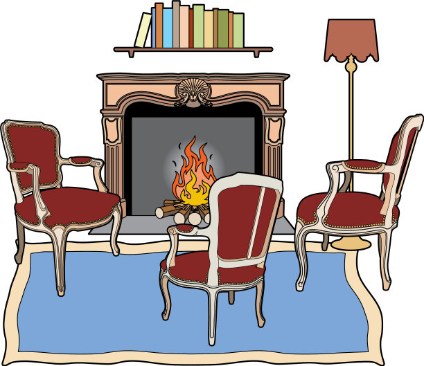 壁炉前有三张扶手椅图片下载