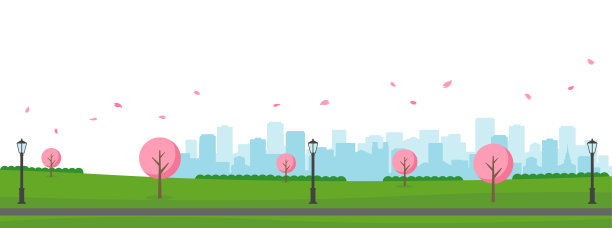 公共公园景观矢量插图。春天的季节。樱花。图片下载