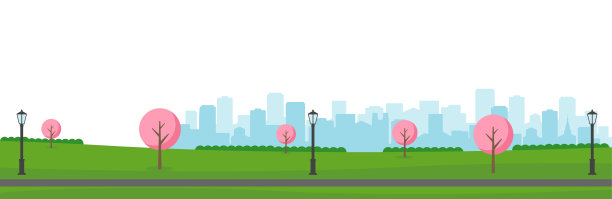 公共公园景观矢量插图。春天的季节。樱花。素材图片