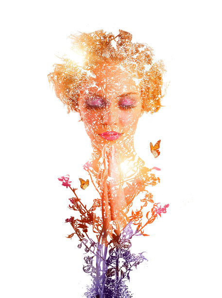 一个女人和秋天的野花多次曝光图片下载