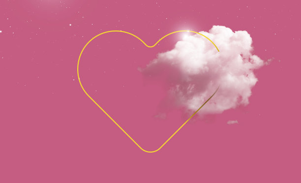 现代心形图标与云情人节主题3d插图，爱的背景图片下载