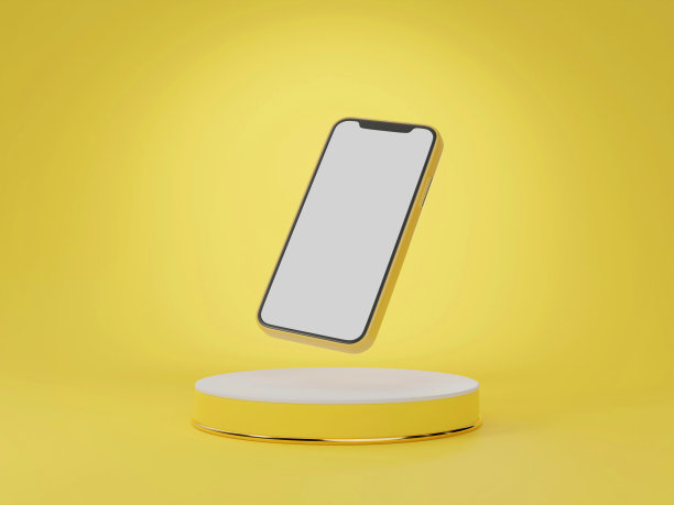 3d渲染手机屏幕模型模板上的黄色背景。图片下载