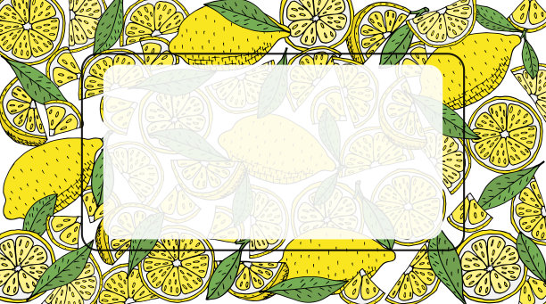 柠檬背景与地方的文本。手绘的黄色柠檬水果与树叶。矢量插图。图片下载