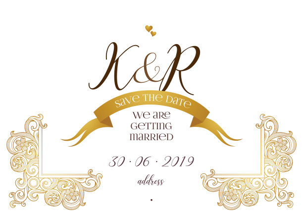 向量黄金元素，vignettes，为婚礼邀请的字母组合。设计框架模板。豪华装饰。图片下载
