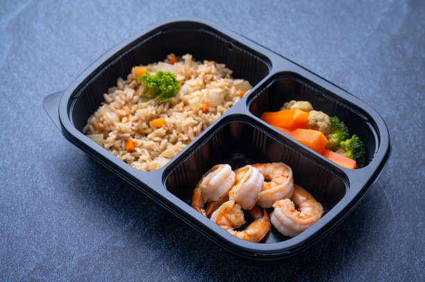 送饭盒食品，平铺。健康食品交付图片下载