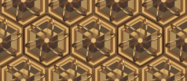 3d格子六边形壁纸和3d背景。无缝黄金壁纸3d渲染图片下载