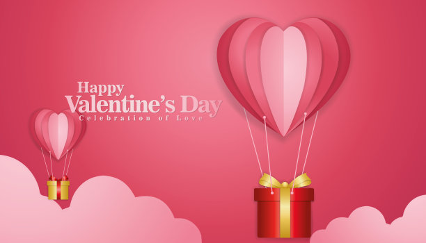 快乐的情人节排版矢量设计剪纸红心形热气球在白色的背景飞行。矢量插图。图片下载