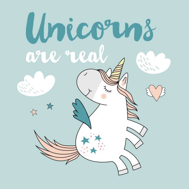 可爱的独角兽贺卡。魔法独角兽矢量海报。图片下载