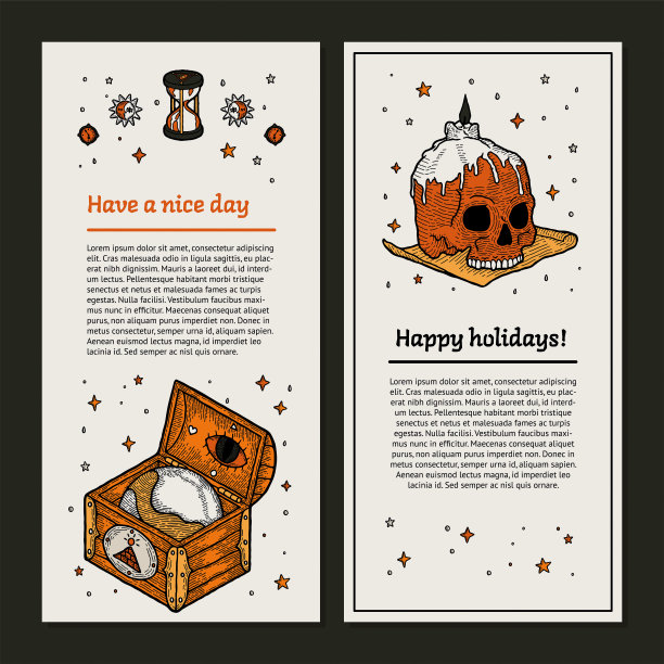 旗帜和纸模板魔法元素。准备使用复古复古风格的魔术和神秘的集合。有蜡烛的骷髅，有共济会标志的木箱。波西米亚风格和吉普赛风格图片下载