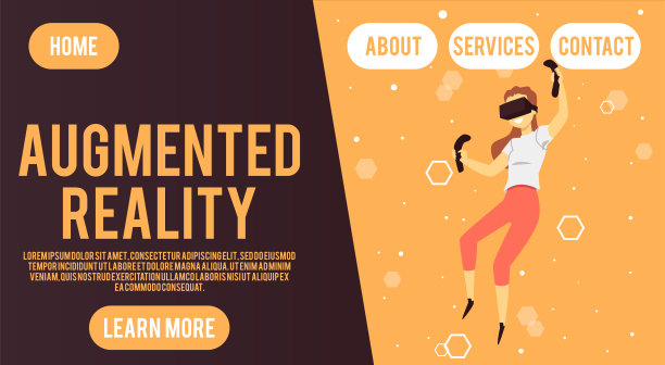 增强现实横幅-卡通妇女使用虚拟游戏技术图片下载