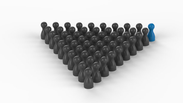 3d -插图-一个领导在一群员工的箭头图片下载