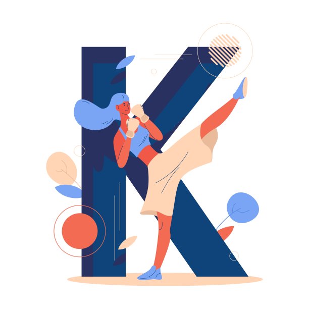 女子训练跆拳道运动。大K在背景上。矢量概念插图为女武术学校或俱乐部孤立在白色图片下载