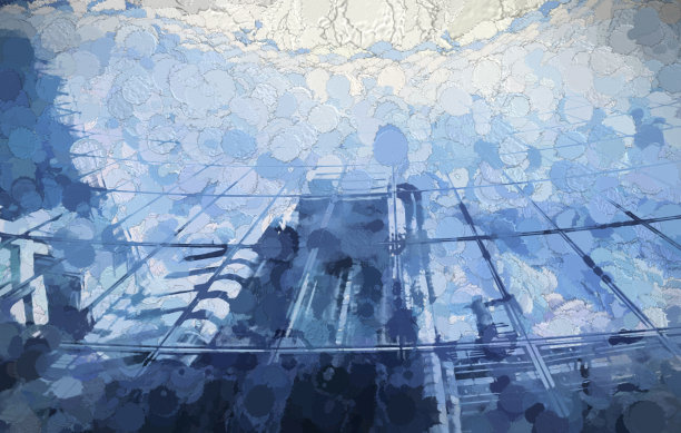 数字插图城市摩天大楼在一个商业中心图片下载