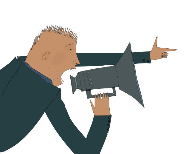 男子对着扩音器喊道。领袖。幽默的例子图片下载