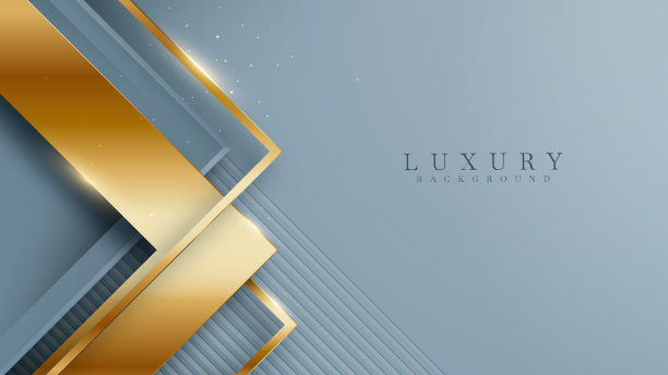 抽象的海军蓝奢华背景配以金色线条，剪纸风格3d。图片下载